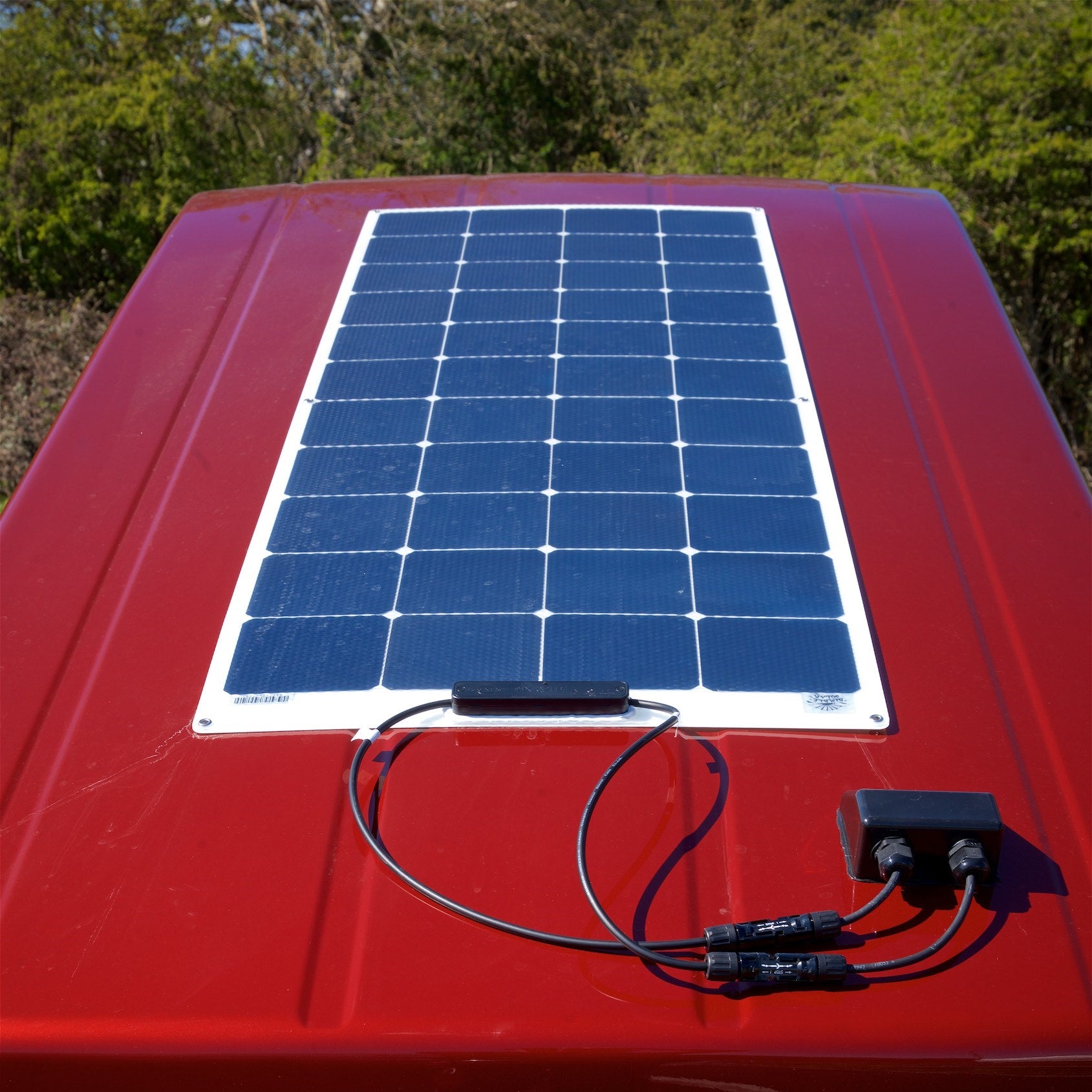 A solar panel installed on a campervan